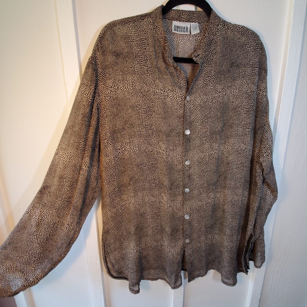 Chico's Design Black/Tan Tunic Blouse Lightweight